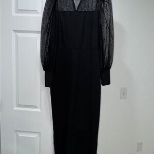 SHEIN Black Long Sleeve Dress with Sheer Detail